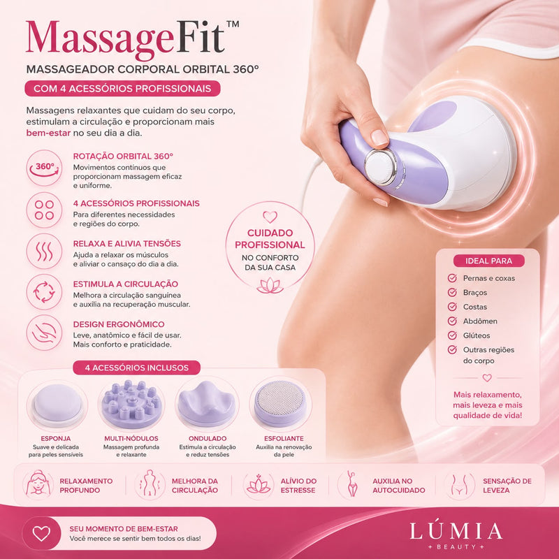 MassageFit™ | Massageador Corporal Orbital 360º Com 4 Acessórios - Profissional