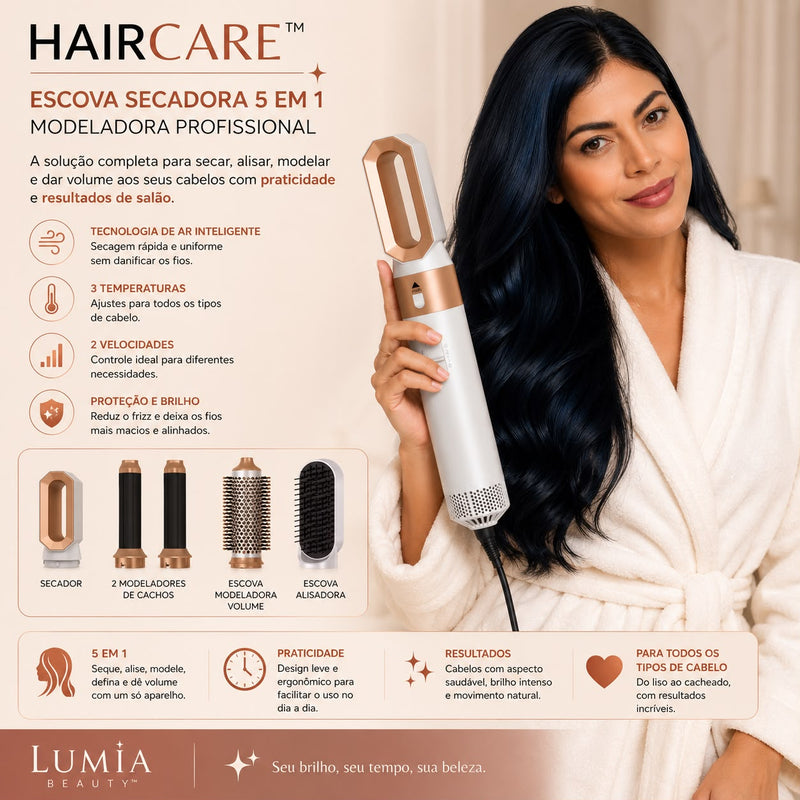 HairCare™ | Escova Secadora 5 em 1 Modeladora Profissional Anti-Frizz