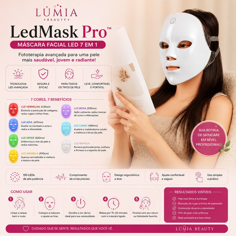 LedMask Pro™ | Máscara Facial LED 7 em 1 para Fototerapia Estética