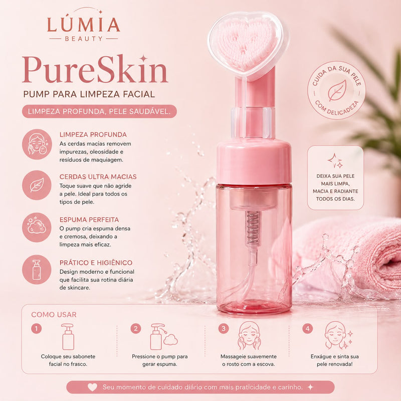 PureSkin Pump™ – Frasco Pump com Escova de Silicone para Limpeza Facial
